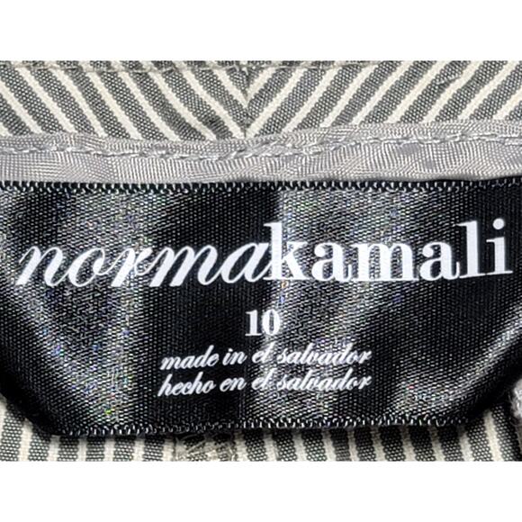 Norma Kamali Tan White Stripe Flat Front Pants 10 Lightweight Soft Pockets - Picture 3 of 6